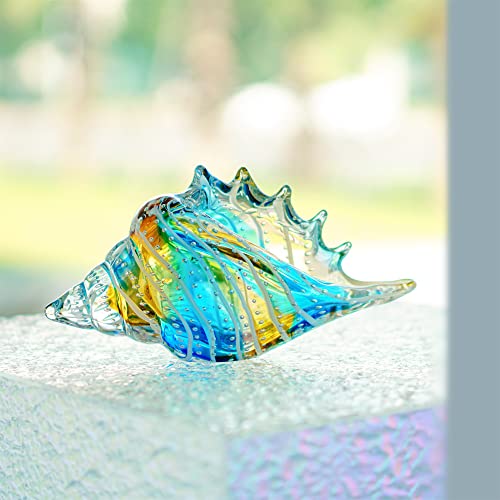 Qfkris 10" Blown Glass Conch Shell Figurines Collectible Crystal Glass Art Seashell Sculpture Paperweight For Centerpiece Decoration #TOP3