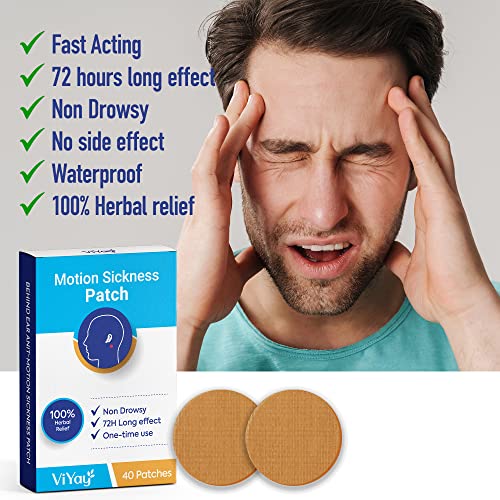 Viyay 40 Counts Motion Sickness Patches, Sea Sickness Patch, For Travel Of Cars, Ships, Planes, Fast Acting And No Side Effects With Waterproof, Non Drows #TOP3