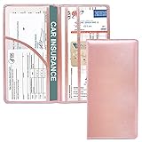 dadop Car Registration and Insurance Holder, Premium PU Leather Vehicle Glove Box Paperwork Wallet Case Document Organizer for ID，Driver’s License, Key Contact Information Cards (Pink)