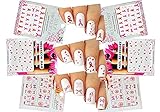 Nail Art Water Slide Decals & 3D Stickers Hearts Pink Ribbon 6 - Pack