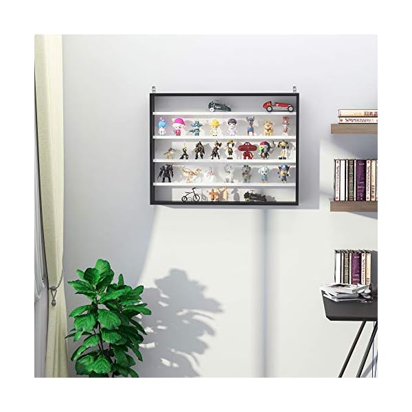 HOMCOM 5-Tier Wall Display Shelf Unit Cabinet w/ 4 Adjustable Shelves Glass Doors Home Office Ornaments 60x80cm Black/White - Image 3