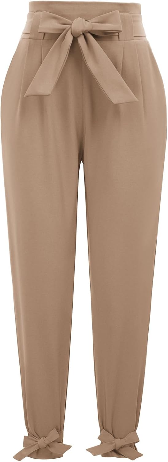 GRACE KARIN Women Dress Pants, 2025 Fall Business Casual Outfits, High Waist Paper Bag Bow Tie Pencil Slacks with Pockets