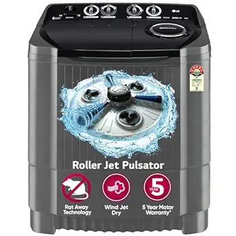 LG 8.5 Kg 5 Star Wind Jet Dry Rat Away Technology Semi-Automatic Top Loading Washing Machine (P8535SKMZ, Roller Jet Pulsator, Collar Scrubber, Middle Black)