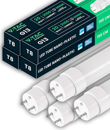 V-TAC 4x Tubos LED 150 CM T8 G13-20W 2100 Lúmenes Chip Samsung para Techo Pared garaje Tienda forma