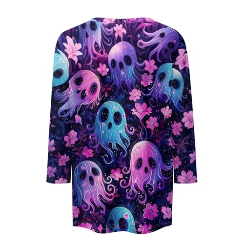 Cute Funny Halloween Shirts for Women Plus Size 3/4 Length Long Sleeve Womens Tops Witch Gothic Renaissance Shirt