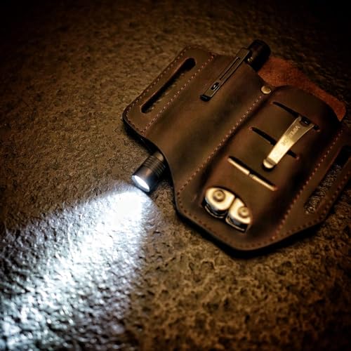 VIPERADE PJ8 EDC Lederscheide für Blet Messer/Werkzeug/Taschenlampe/Tactical Pen und EDC Zahnräder, Pocket EDC Organizer Lederscheide, Hademade 2 Pockets Belt Leder Slip Sheath (Schwarz)