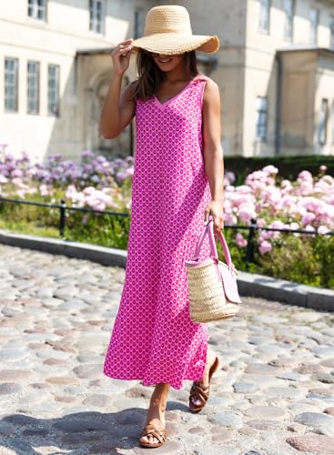 Image of miduo Womens Casual Summer V Neck Sleeveless Floral Printed Beach Split Maxi Dress Sundress
