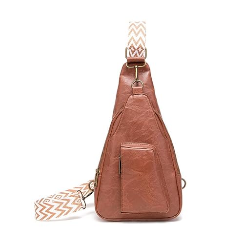 Image of Sling Bag Crossbody Bags for women, Vintage Leather Fanny Pack for Men with Zipper with Adjustable Strap (Brown,L 7.1 in x W 2.8 in x H 14.2 in)