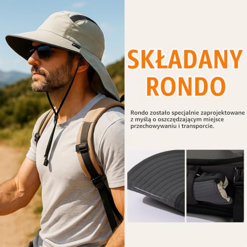 TOP-EX XL/XXL unisex kapelusz przeciwsłoneczny, z szerokim rondem, z ochroną karku, uchwyt na okulary przeciwsłoneczne, outdoorowy, safari, kapelusz letni, wodoszczelny i składany