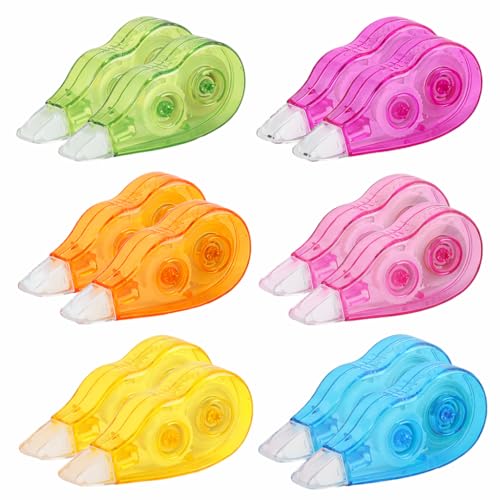 JiangZShangM 12PCS Korrekturroller, Korrekturmaus für Schule und Büro, Kompakter Korrekturroller für Sauberes Korrigieren, Buntes Correction Tape für Studenten, Kinder und Büroarbeit