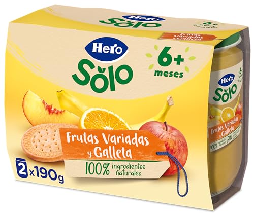 Hero Baby Merienda Tarritos de frutas variadas y galleta - Para niños a partir de los 6 meses - Pack de 2x190gr