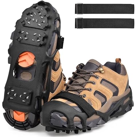 Ice Cleats Snow Traction Cleats,Crampons Ice Cleats for Shoes and Boots Men Women,Non Slip Ice Shoes Grippers Walk Traction Cleats 28 Studs for Snow Ice Hiking Walking Fishing Cover