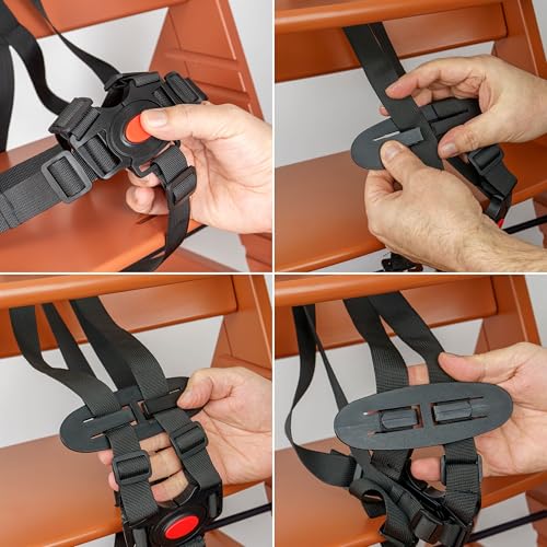 5-Punkt Gurt für Hochstuhl, 1 Set, kompatibel mit Hauck Alpha, Beta, Stokke Tripp Trapp, Roba, uvm, Schwarz, Gurtsystem mit Brustclip, verstellbarer Kinderhochstuhl Sicherheitsgurt, Hochstuhlgurt Set