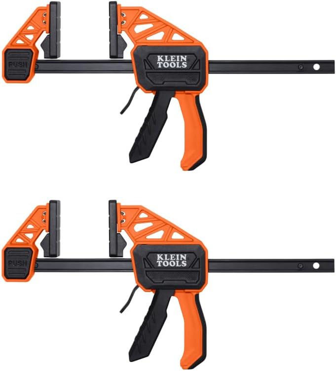 Klein Tools 47552 Bar Clamp, Speed-Klamp 6-Inch and 12-Inch, Clamp/Spreader 4-Pack, 150-Pound Clamping Force, One-Handed-Operation for Woodworking and Metal Projects