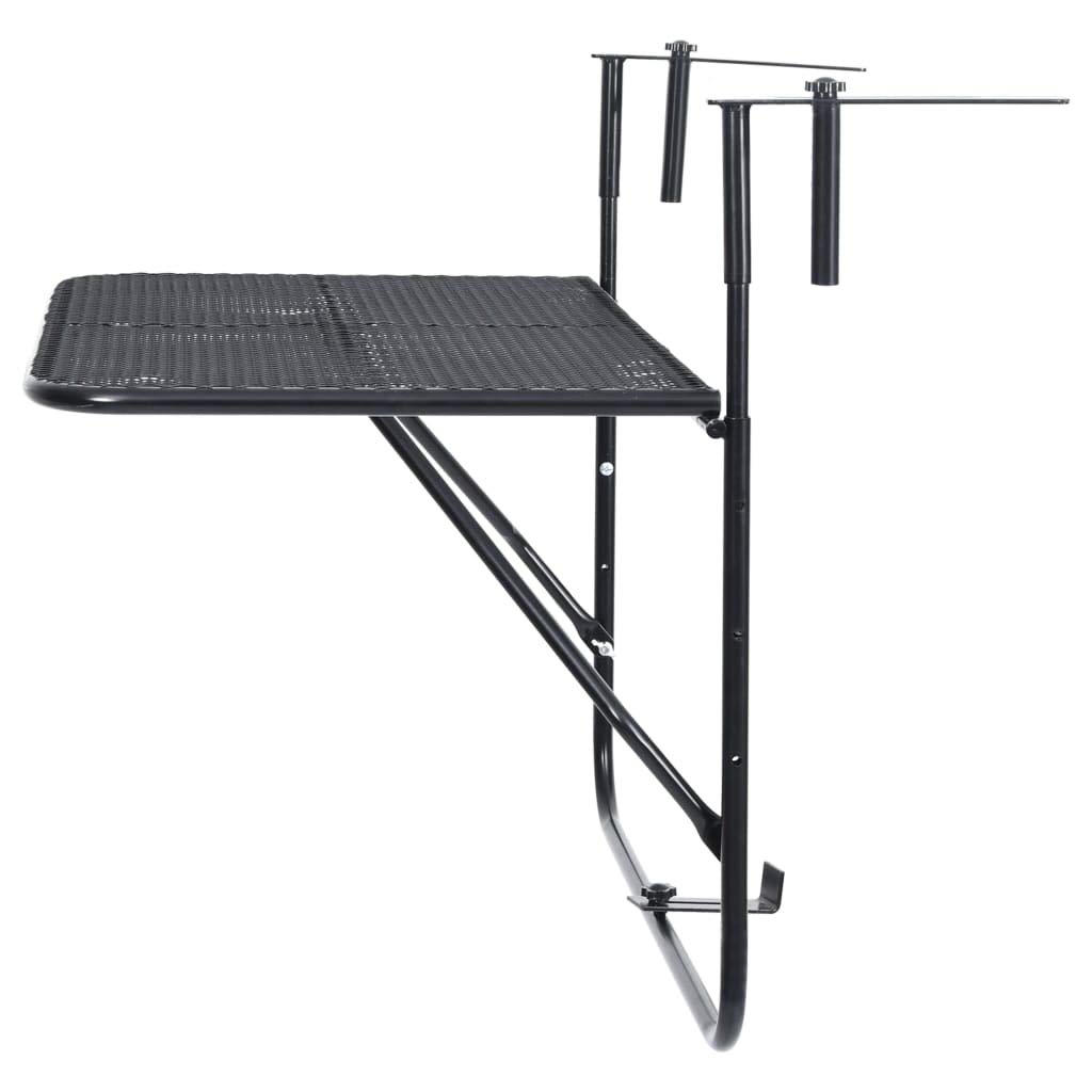 Wakects Table Suspendue pour Balcon Exterieur - 60 x 40 cm - Table de Pont Pliante - Résistante aux intempéries - Noire - Table de Balcon Rabattable Petite en Acier - Design grillagé - pour extérieur