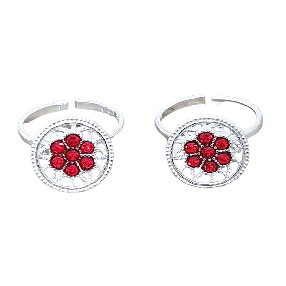 sahiba gems Silver Very Beautiful Rich Look Antique Toe Rings/Chutki with Beautiful Ruby Red Cubic Zirconia For Women Free Size Pack in 2 Pieces-picture-39