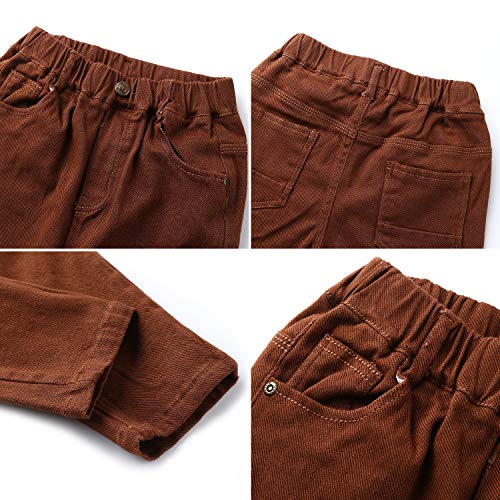 Cunyi Boys' Pull-On Cotton Pants Slim Fit Skinny Pants With Elastic Waistband, Brown, 110 #TOP4