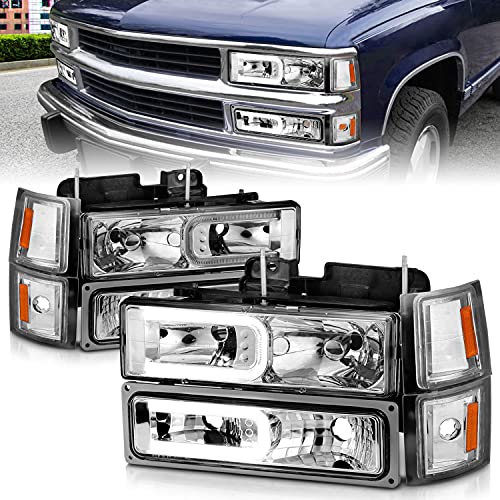 Amerilite Led, Halogen, Stripe Clear Replacement Truck Headlights Parking Corner Sets For 94-98 Chevy Fullsize - Passenger And Driver Side, Vehicle Light Assembly, Chrome #TOP1