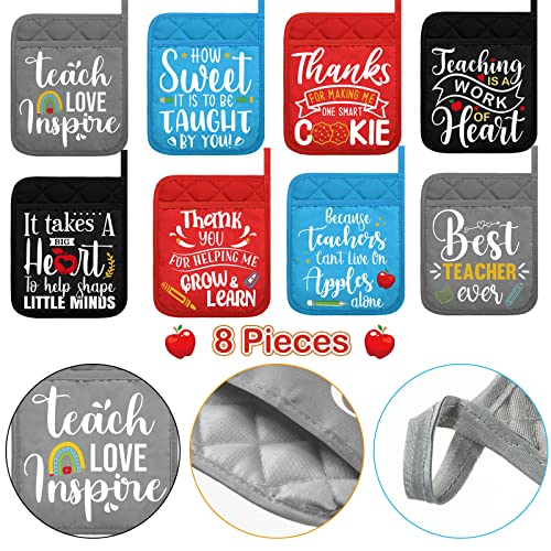 Irenare 8 Pcs Teacher Appreciation Gifts For Woman Hot Pot Holders Funny Oven Mitts Heat Resistant Microwave Oven Mitt Potholders With Hand Pocket And Hanging Loop End Of Year Teacher Gift, 7 X 9 Inch #TOP2