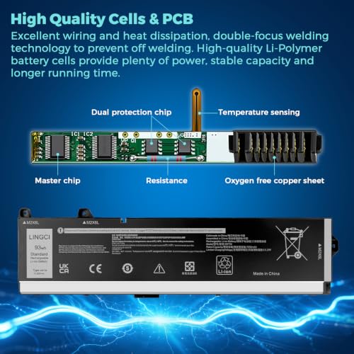 Image of X9FTM Battery Replacement for Dell Precision 7770 7670 7680 7780 Series Notebook RCVVT 965V4 0965V4 5JMD8 05JMD8 11.55V 7650mAh 93Wh 11.4V