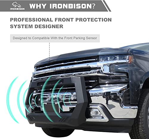 Image of IRONBISON Bull Bar Fit 2019-2024 Chevy Silverado 1500 (Exclude 2019 Silverado 1500 LD /Trims with Super Cruise System) Pickup Truck Front Bumper Grille Guard Compatible with 20 inch LED Light