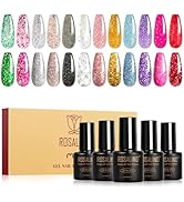 ROSALIND Glitter Gel Nail Polish Set, 12 Colors Gold Hot Pink Silver Gel Polish Sparkly Shiny Pin...
