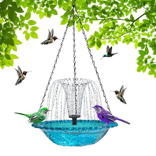 Outdoor Hummingbird Water Fountain with Solar Pump, Blue