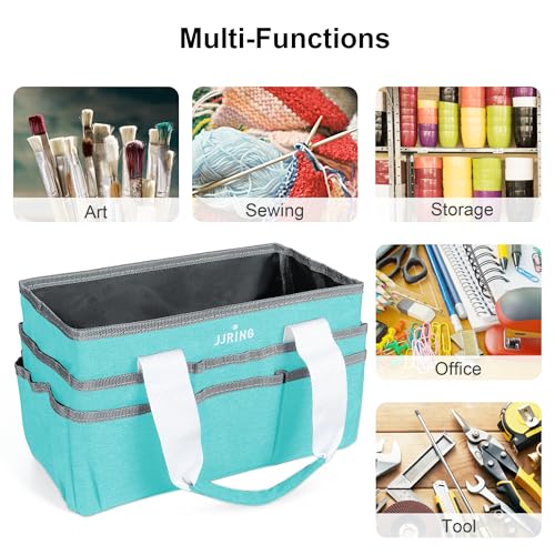 Image of JJRING Craft Organizer Tote Bag, Art Storage Caddy with Multiple Pockets, Sky Blue Sewing Bag for Art, Craft, Scrapbooking, School, Medical, and Office Supplies Storage