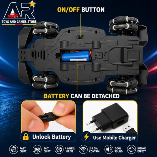 Image of RC 4x4 Formula F1 Drift Smoke Car 1:14 Scale | 2.4GHz Remote Control Racing Toy with Hand Gesture Sensor Controller | 360 Rotation Stunt | LED Glowing Lights & Music for Kids Boys Girls