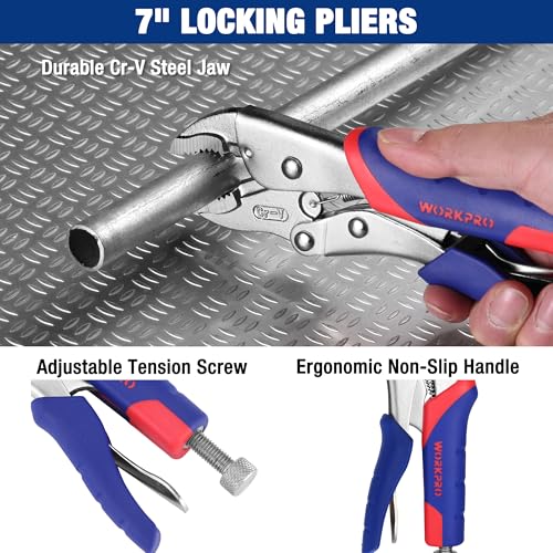 WORKPRO Pliers Set 4-piece Locking Plier Slip-joint Plier Groove Joint Pliers and Adjustable Wrench Home Maintenance Tool Kit
