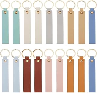 SUNNYCLUE 27Pcs Faux Leather Keychain Blanks 9 Colors 13.7cm PU Engraving Blanks Gold Key Rings DIY Crafts Stamping Gifts