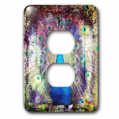 Double prise decor paon art numerique pour habiller le salon ou la chambre