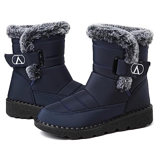 Csgkag Bottes de Neige Femme Chaussures d'hiver Chaud Fourrure Confortable Antidérapantes Outdoor Plates Bottine,Bleu,EU42