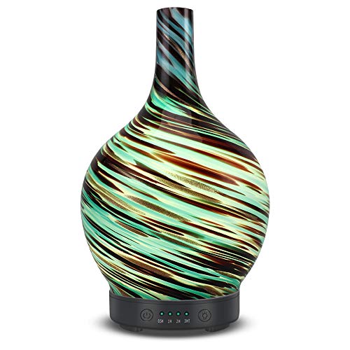Essential Oil Diffuser 100ml Art Glass Vase Aromatherapy Fragrance Ultrasonic Cold Mist Humidifier 7 Color Lamp and Auto Shut-Off 4 time Setting for home Office Bedroom Baby Study Yoga (Art Vase-1)