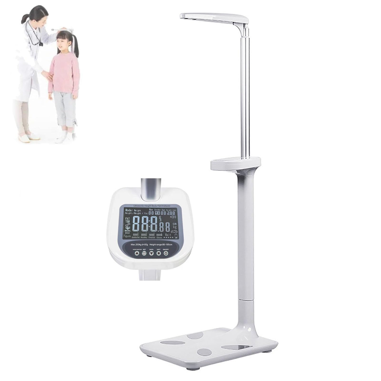 Cyfrowa ultradźwiękowa waga wzrostowo-wagowa z ekranem LCD, klasa medyczna do pomiaru BMI, otyłości i wykrywania danych ciała