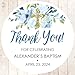 Boys Baptism Thank You Favor Stickers Personalized Blue Floral Gold Cross - Set of 24