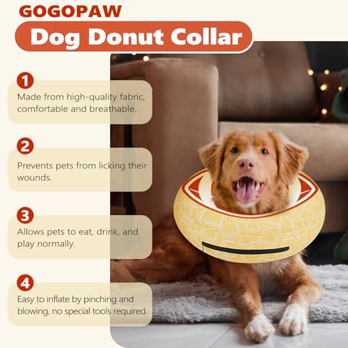 Image of Inflatable Dog Cone Collar to Stop Licking, Soft Neck Donut Collar After Surgery, Adjustable Recovery Cone for Small Medium Large Dogs (Rugby,XL)
