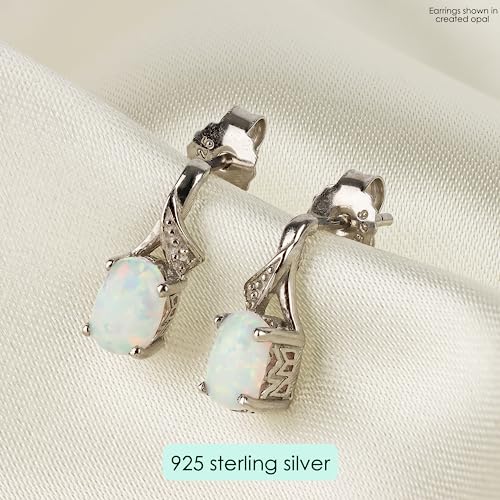 Oval Birth Stone Earring Set Fire White Opal Earrings Studs Set October Birthstone Jewelry 925 Sterling Silver Stud Earrings For Women Created Gemstone Opal Jewelry Women 7X5Mm Hypoallergenic #TOP1
