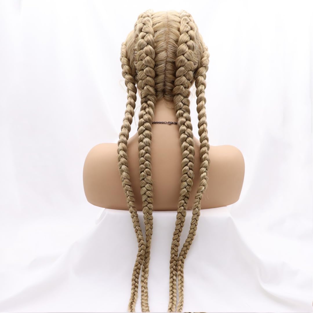 Twist Dutch Braids Long Blonde Lace Front Braids Wig 4xBraids Box Braids Cornrow Braided Wig with Baby Hair Crochet Braids Hair Natural Hairline Xpression Braiding Hair For Women
