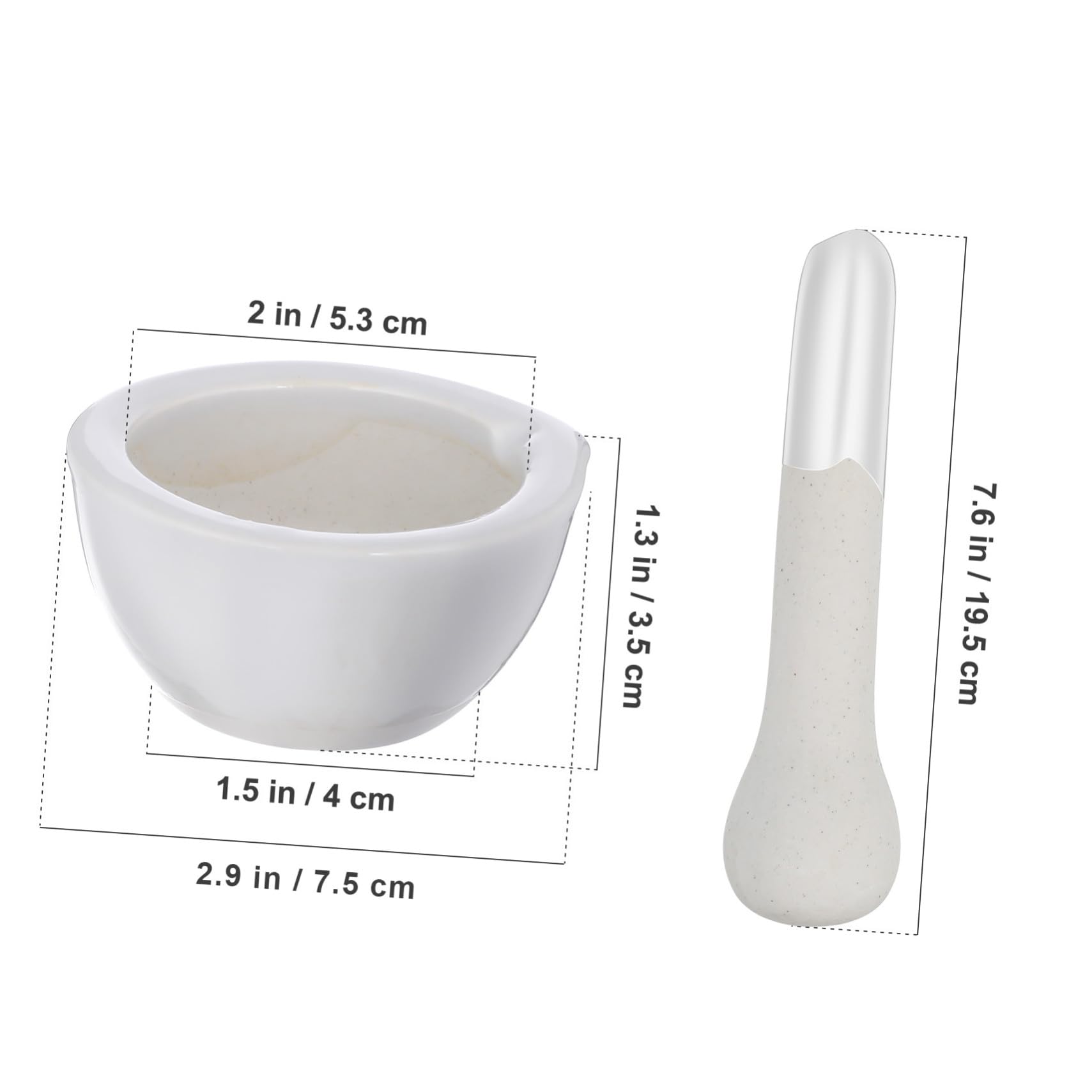 Beavorty Kit de Mortero y Pilón de Porcelana de 2.95 Pulgadas para Molienda de Especias y Suministros Químicos en Cocina y Laboratorio Acabado Liso y Cómodo de Sostener