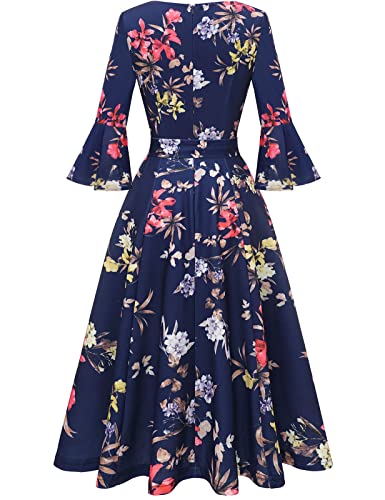 Image of HomRain Women's Church Dresses Modest Bell Sleeve Wedding Guest Cocktail Tea Party Vintage Evening Dress