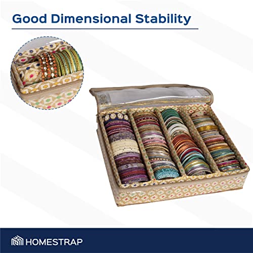 Image of HomeStrap 4 Rod Brocade Design Bangle Storage Box /Chudi Set Organizer (Golden|Pack of 2)