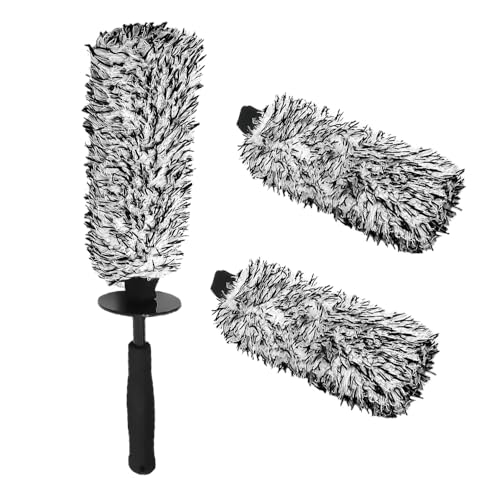 ipow Car Wheel Brush Kit for Detailing,Scratch-Free Microfiber Rim Brush with 2 Replaceable Covers, Tire & Wheel Cleaner Tool for Car, Truck, SUV, Camper, Fenders, Engine, Exhaust Tips, Car Wash Kit