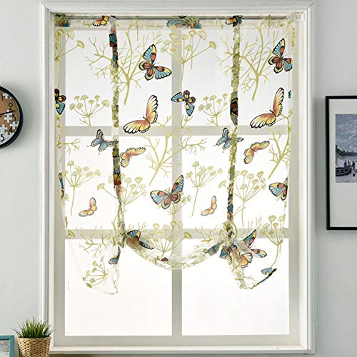 Vctops Boho Butterfly Voile Semi Sheer Tie Up Roman Curtains Elegant Rod Pocket Adjustable Balloon Curtains Shade For Small Window (24" X 55", Butterfly) #TOP13