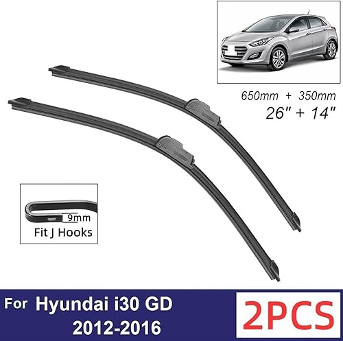 Miniatura 2 de Limpiaparabrisas delantero de automóvil compatible con Hyundai i30 GD 2012-2016, limpiaparabrisas delantero de goma suave, parabrisas de 26 + 14