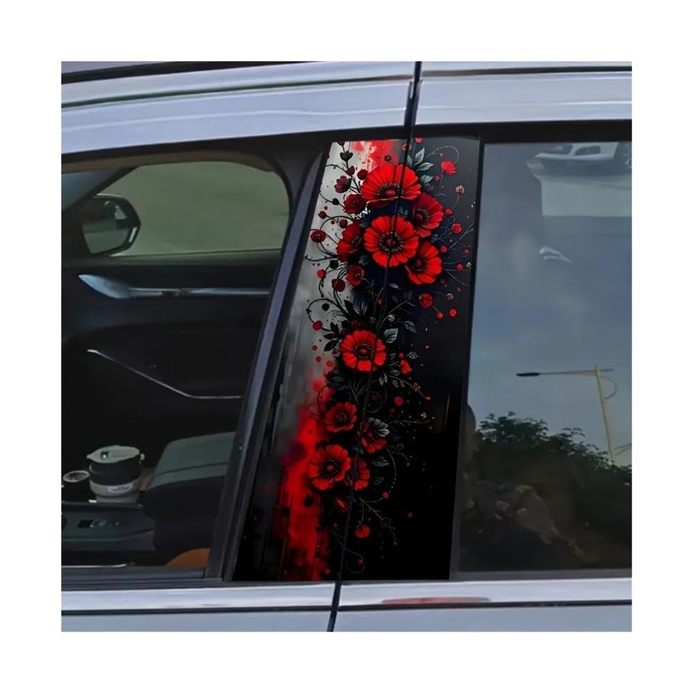 Bertdcx One Color 2Pack Blooming Flower Pattern Car Door Post Sticker Auto Parts