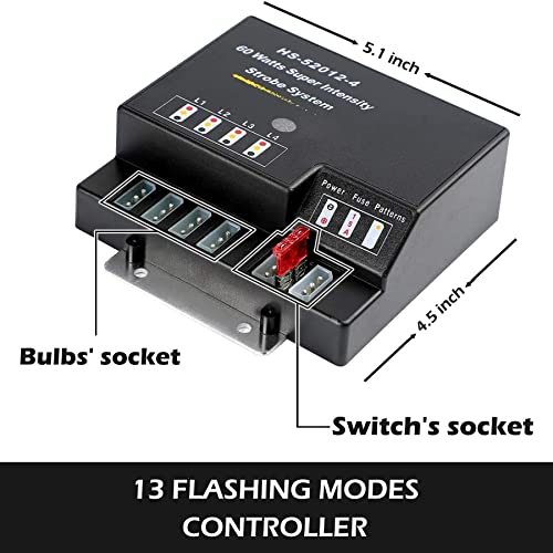 Smallfatw Hideaway Strobe Lights Kit 4 Hid Bulbs 13 Flashing Mode Memory Recall Function, 16 Feet Power Cord With Controller, Emergency Strobe Lights For Trucks Vehicles, White #TOP3