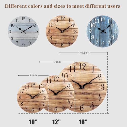 Plumeet Reloj de Pared, 25cm Relojes de Pared de Madera sin Marco con Movimiento de Cuarzo Silencioso, Relojes Rústicos de Aldea de Nogal Decorativos para Cocina Dormitorio Sala de Estar, Marrón - imagen 9