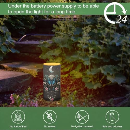 Image of Poceacles Butterfly Flower Moon Black Flameless Candle with 18 Key Remote 4 /8 Hours Timing Color Changing, Flickering Wick Realistic Votive Electric Candle for Desktop Home Decoration