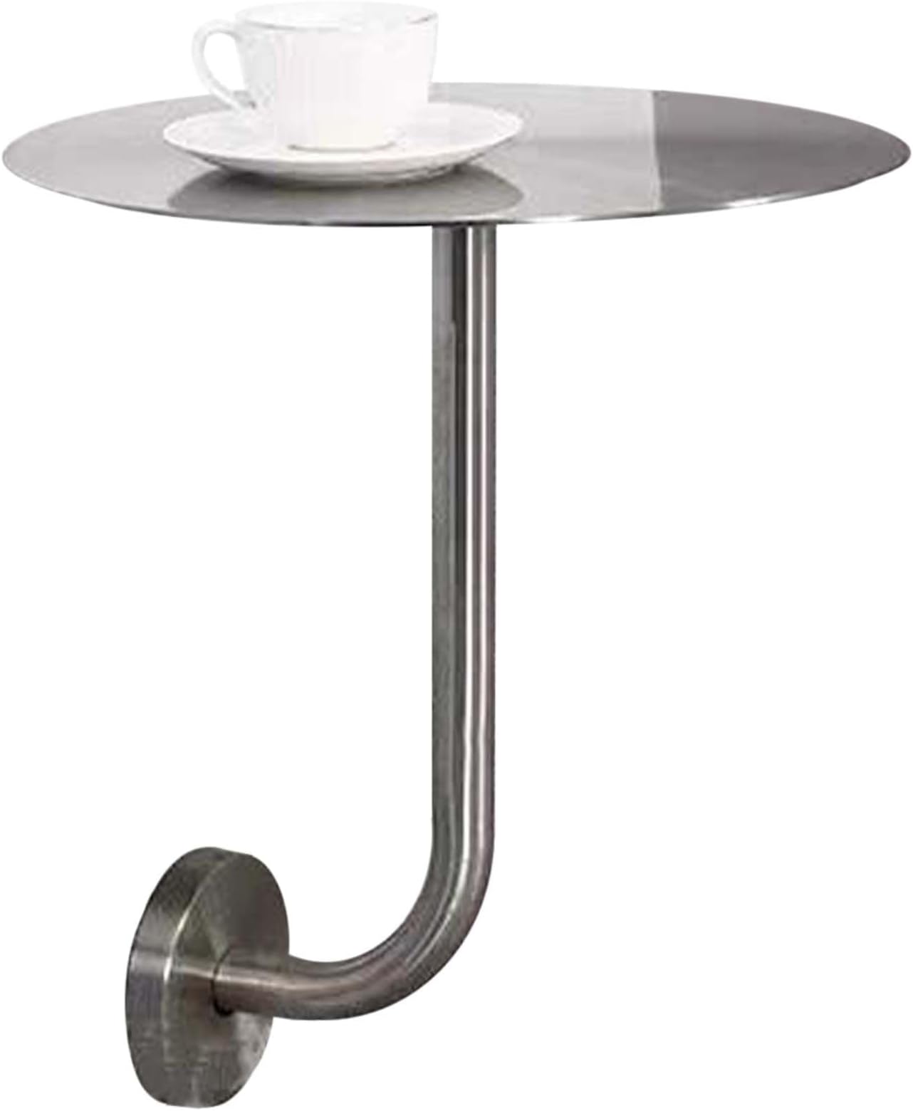 Floating Side Tables L-Shaped Wall Mount Round Cafe Table for Restaurant, Bistro, Stainless Steel Dining Table Sofa End Table with Fitting(35x35x45cm)